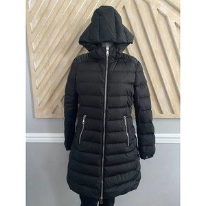 Moncler Black Puffer Jacket Hooded Leather Detail